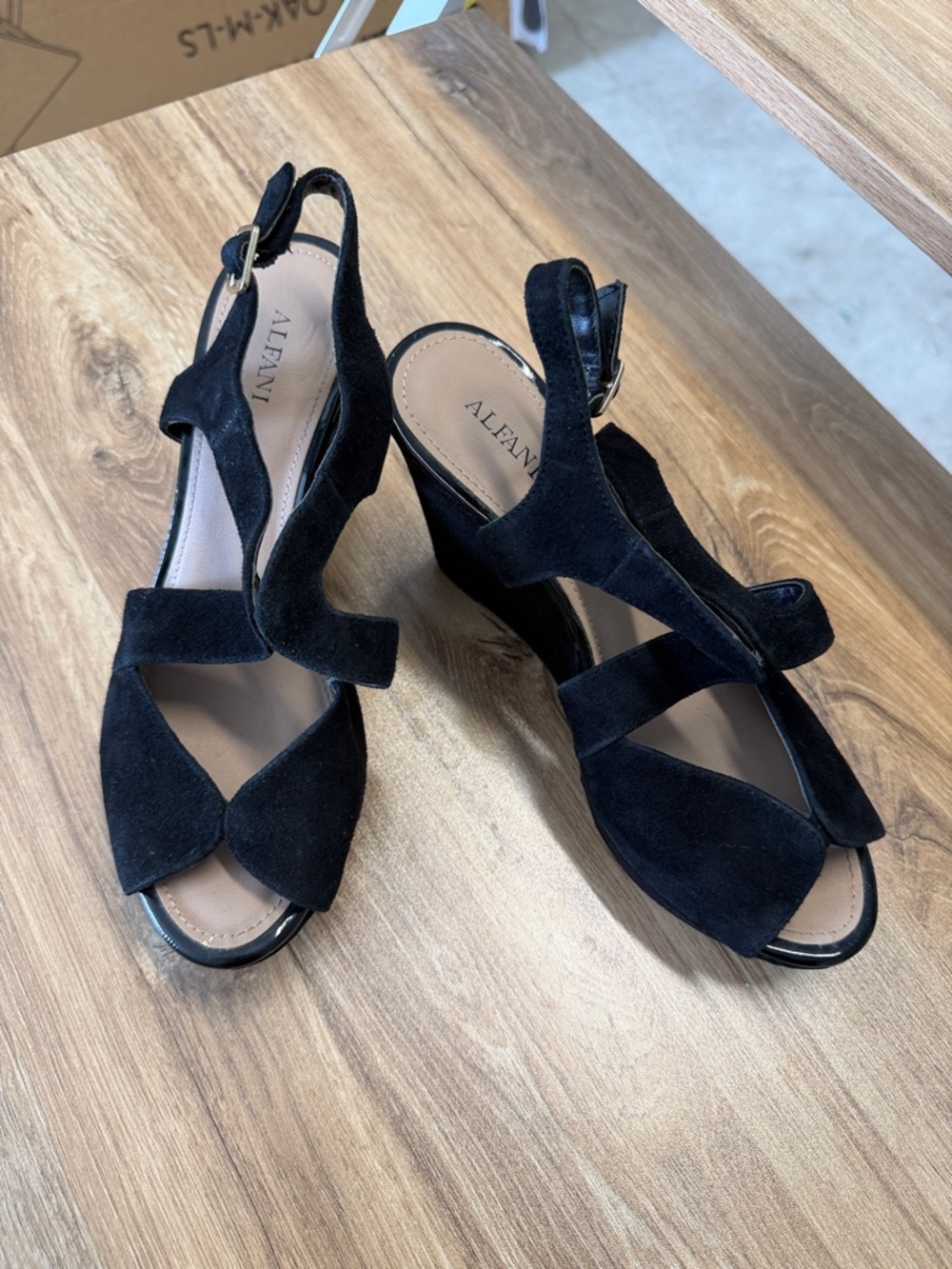 Alfani Black Suede Slingback Wedge Heels